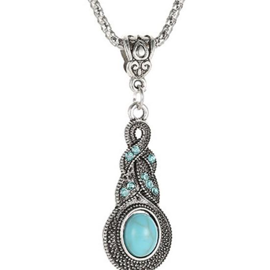 1 Set Women Necklace Earrings Faux Turquoise Vintage Jewelry Electroplating Sparkling Jewelry Set for Party