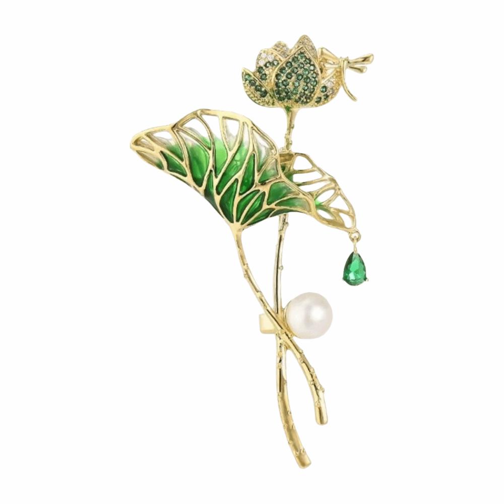 

Painted Design Lotus Brooch Vintage Peony Corsage Pin New Lotus Leaf Brooch Versatile Use зелёный