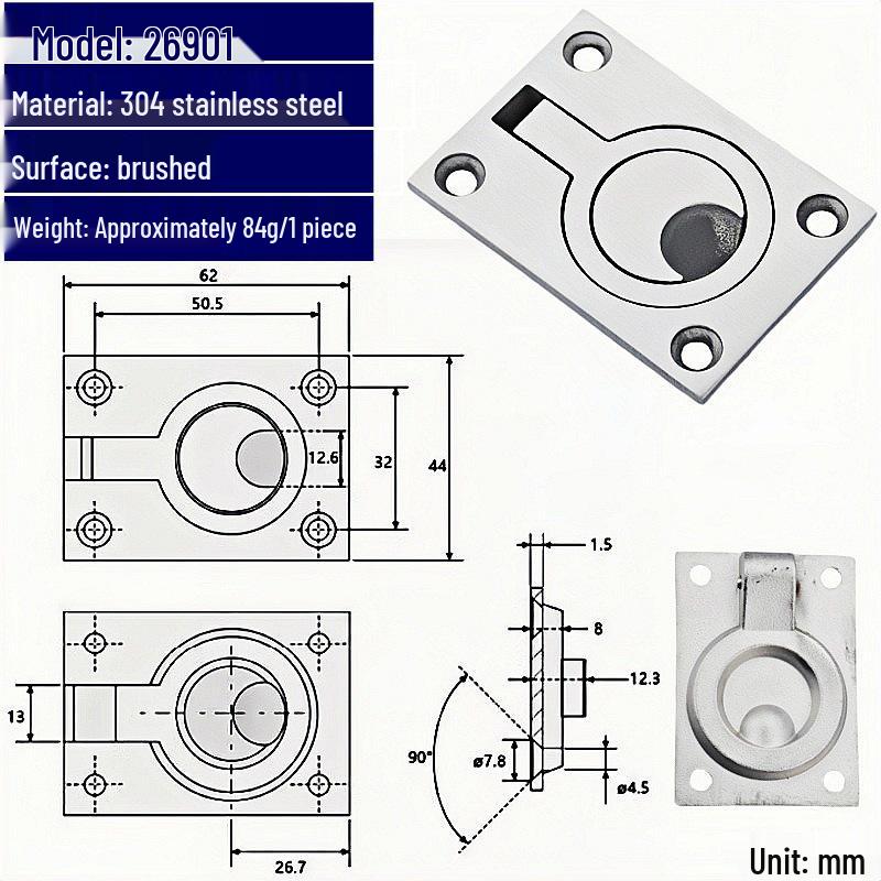 304 Stainless Steel Ring Handle Hatch Pull for RV or Yacht Decks