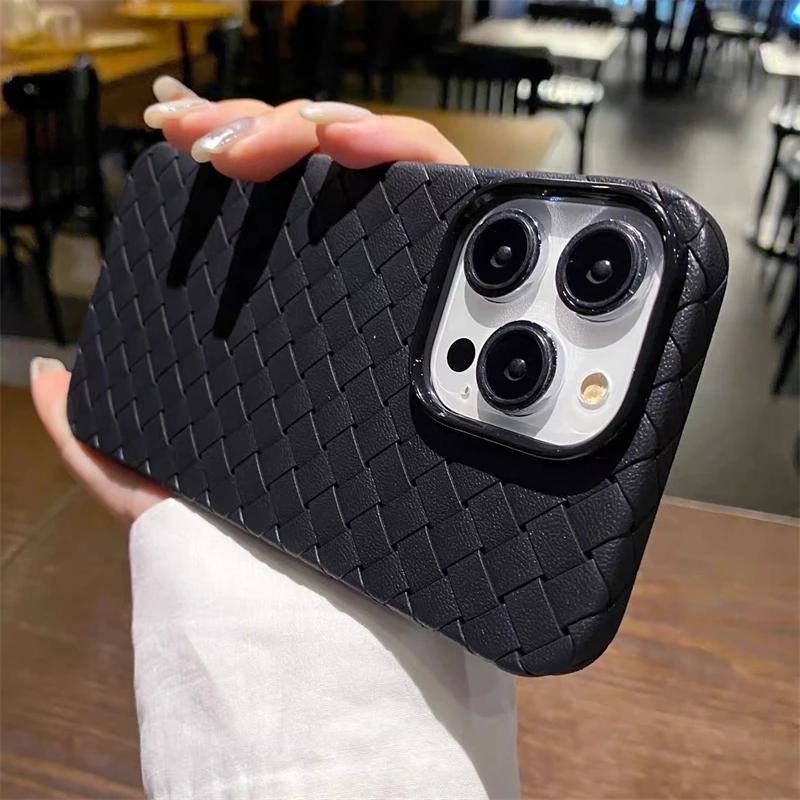 Luxury Woven Pattern Breathable Mesh Cooling Case For iPhone 15 14 13 12 11 Pro Max 15Plus Ultrathin Soft Silicone BV Grid Cover