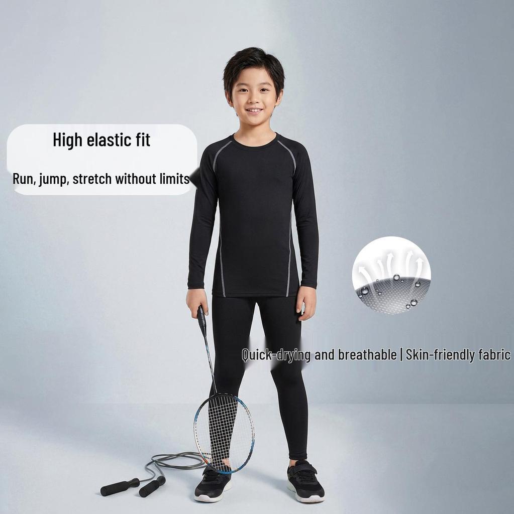 Children's Quick-Drying Sports Suit: Unisex Base Layer Set for Autumn/Winter - Ideal for Basketball, Football, Netball, Tennis, and Training.