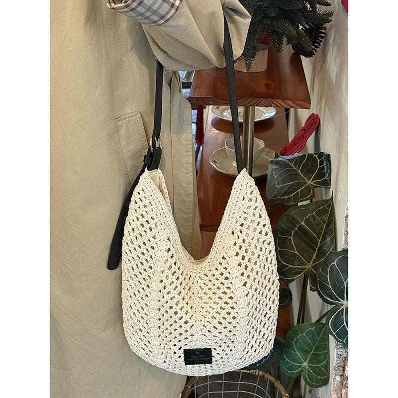 Holiday-style Hand-woven Tote Bag with Large Capacity, Suitable for Commuting, Single-shoulder Crossbody Bag