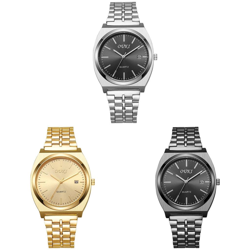 Ouki Mens Stainless Steel Watch With Quartz Movement And Calendar For Business Casual Wear