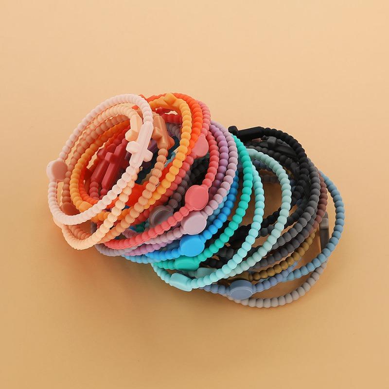 1/5pc Jesus Bracelets - Cross & Macaron-colored Beaded Silicone Bracelets Gifts for Women Men Girls Boys Kids Aldult