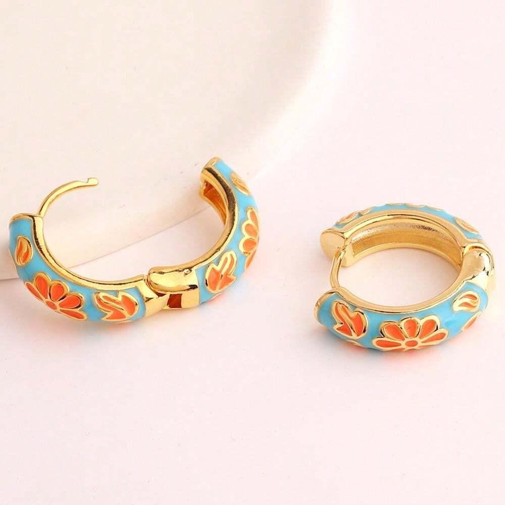 Bohemian Enamel Floral Hoop Earrings Intricate Hand Painted Flower Patterns Multiple Color Options Women's Party Daily Fashion