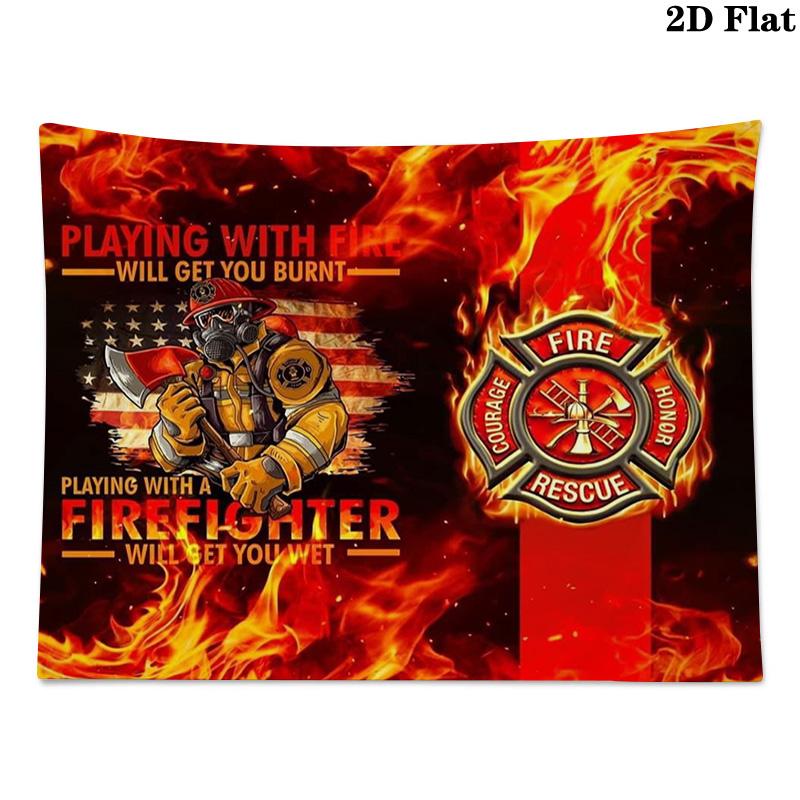 Firefighter Wall Tapestry Aesthetic Wall Hanging Printed Fabric Blanket Decorative Tapestries for Bedroom Living Room Home Decor