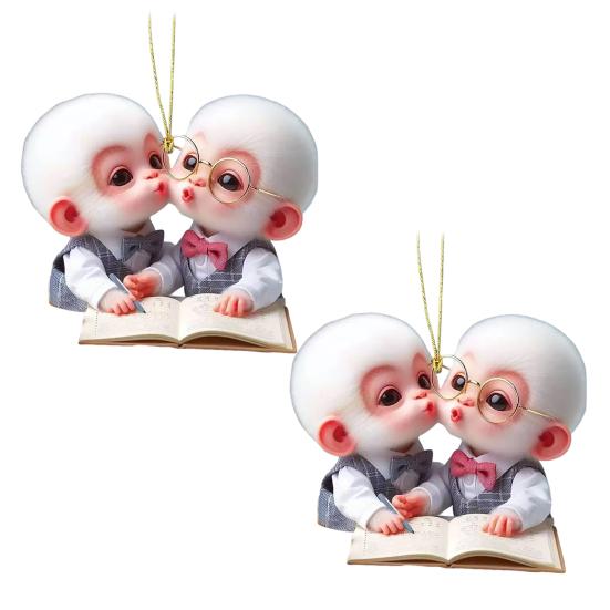 Monkey Car Hanging Pendants Acrylic 2D Car Charms for Backpack Keychain Cute Rearview Mirror Decoration Christmas Gift for Friends