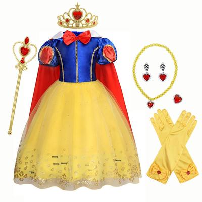 Schneewittchen-Aufführungskleid für Mädchen: Klassisches Puffy-Geburtstagskostüm für Kinder von 3-6 Jahren, Verkaufsschlager