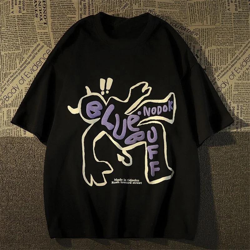 

Ретро-тренд Чистый хлопок Мужская футболка Большие свободные вставки Y2K Женские футболки с коротким рукавом Летние повседневные топы Harajuku с круглым вырезом XXXXXL розовый