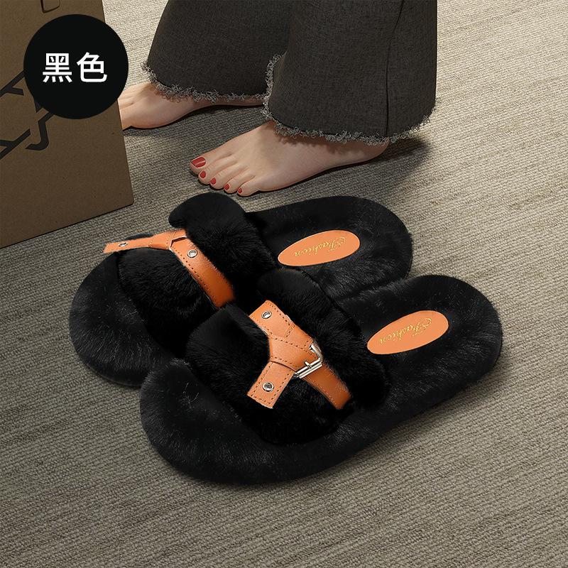 Thick bottom fluffy slippers women's outdoor wear new niche design sense winter home cotton mop non-slip women