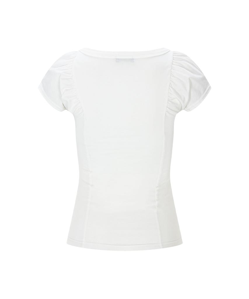 Peullijeunopallou Sia Button Shirring Short Sleeve Top (White)