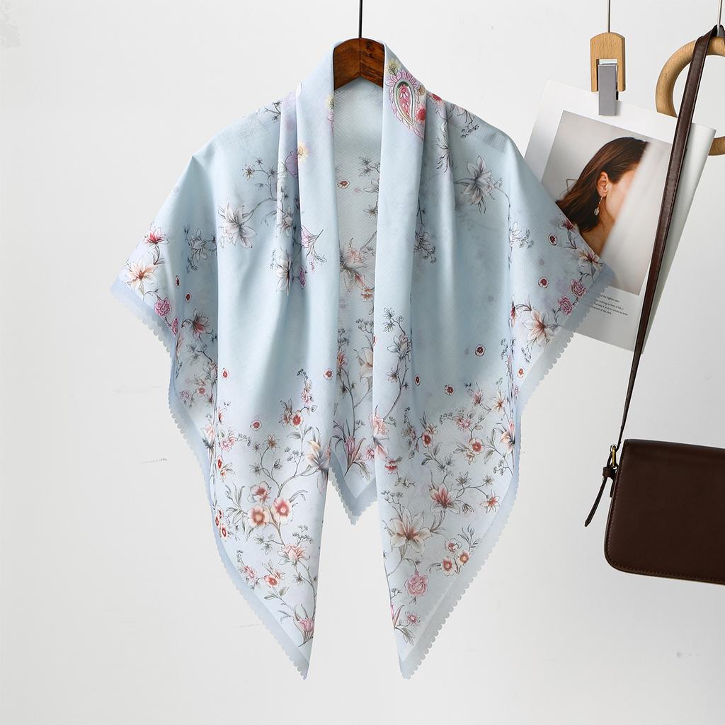 Blumenmuster Wellen Viskose Quadratisches Tuch Muslimische Hijabs Baumwoll Kopftuch Damenmode Malaysia Taschentuch Foulard 110*110cm