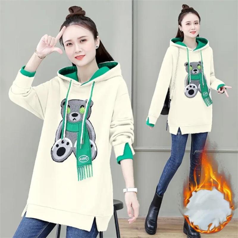 Women's Winter Hooded Thickened Pullover Sweatshirt Cute Patterned Hoodie