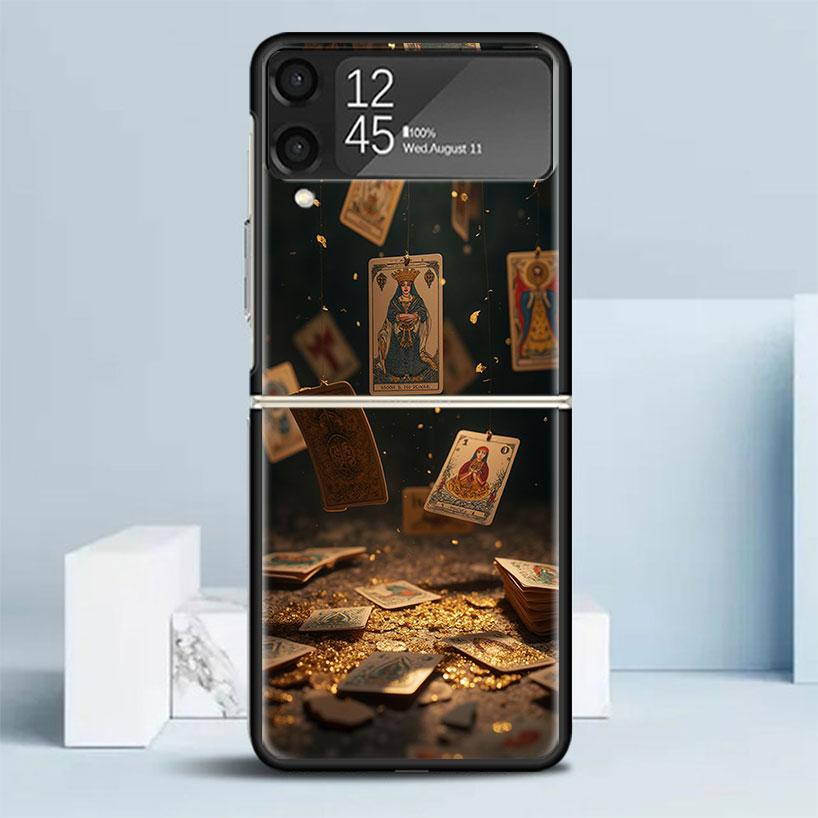 Witch Tarot Card Black Cover for Samsung Galaxy Z Flip 7 6 5 4 3 5G Phone Case Flip7 Flip6 Flip5 Flip4 Flip3 Pattern Case Galaxy