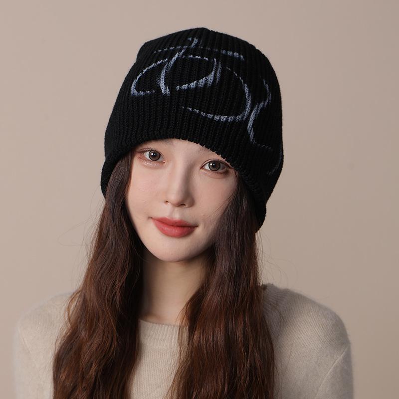 Japanese Y2k Hot Girl Hat Female Letter Knitted Hat Street Retro Woolen Hat Autumn and Winter New Warm Cold Hat for Men