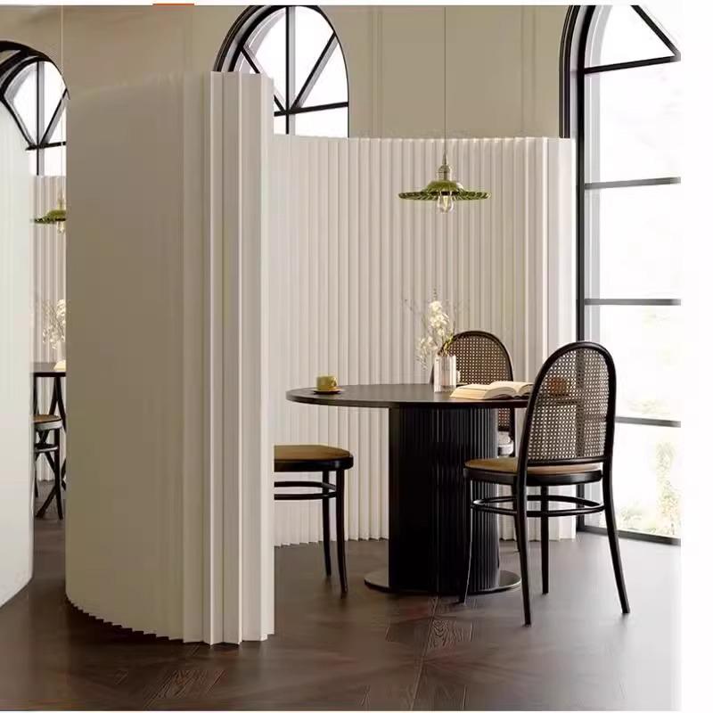 18-Panel Curved Folding Screen Divider – Japanese Style Retractable Wall for Live Broadcasts