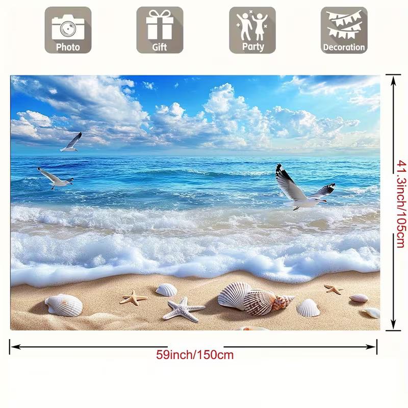 2D Küsten-Meeresufer-Wandteppich, Sandstrand mit Muscheln Wandbehang