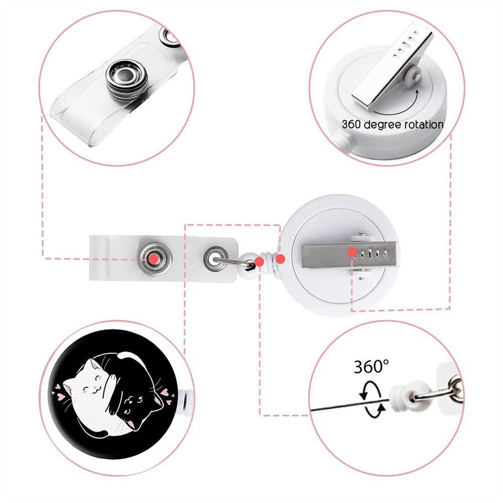 360 Rotating Cat Badge Reel Alligator Clip Retractable Badge Reel ID Card Holder  Keychains Lanyard