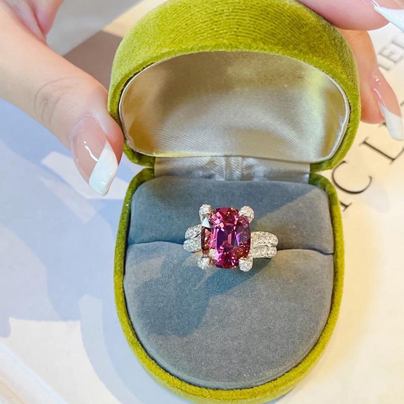 Versatile Light Luxury Pink Diamond Ring for Women - Adjustable High-End Princess Style Open Adjustable