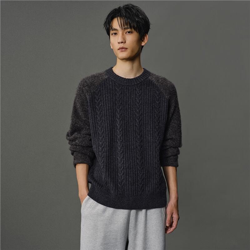 GIORDANO CONCEPTS Men's Pure Wool Color Block Cable Knit Sweater