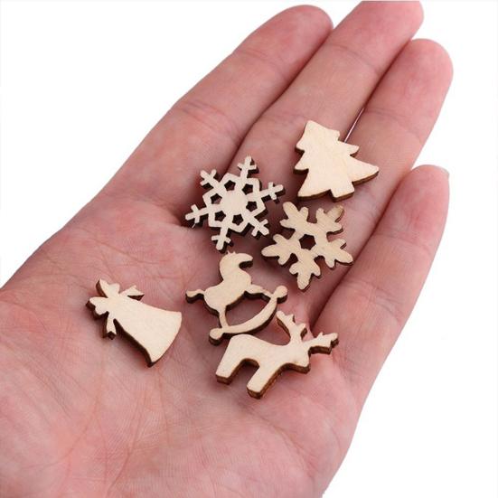 50Pcs Wooden DIY Christmas Tree Snowflake Star Hanging Ornaments Table Craft