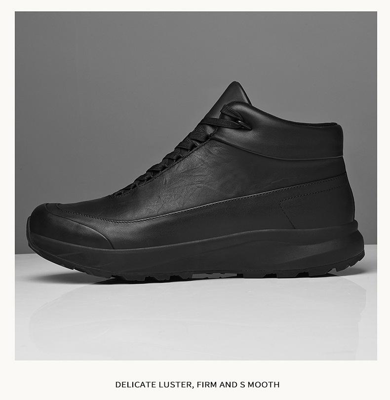 Men's Winter High-Top Velvet-Lined Outdoor Hiking Boots - Anti-Slip, Breathable, Large Size, Versatile Leather.