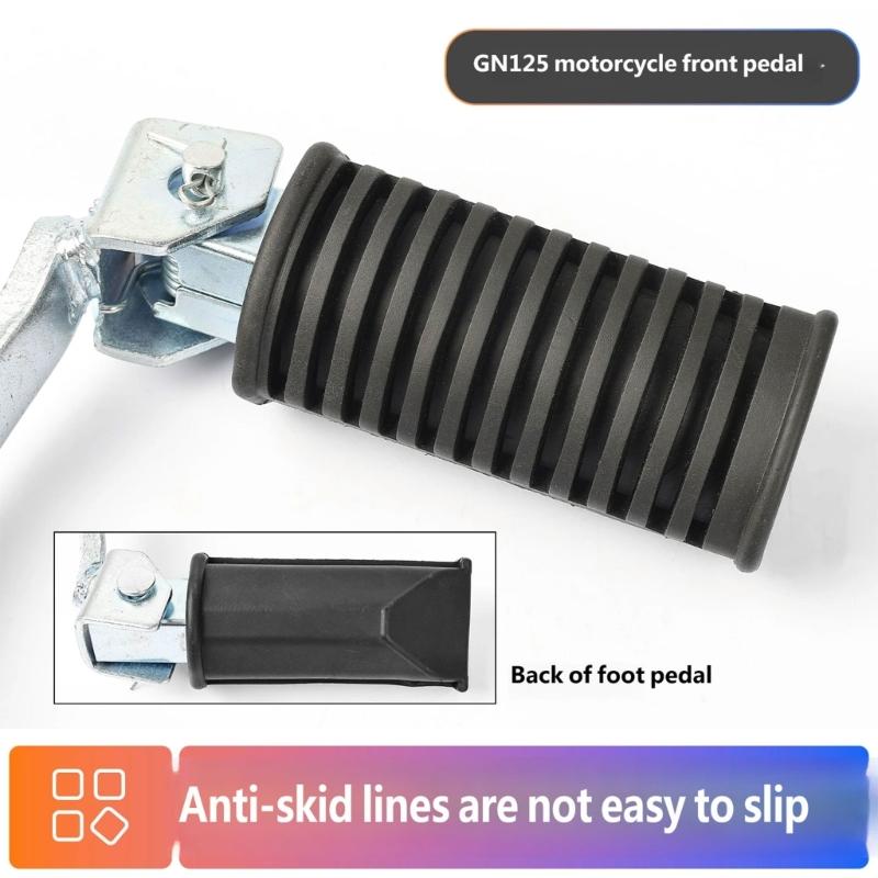 Front Foot Peg Replacement Set for GN125 Motorcycles, Matching Left and Right Rubber Pads with Ribbed Detail and Metal Brackets for Repair Work