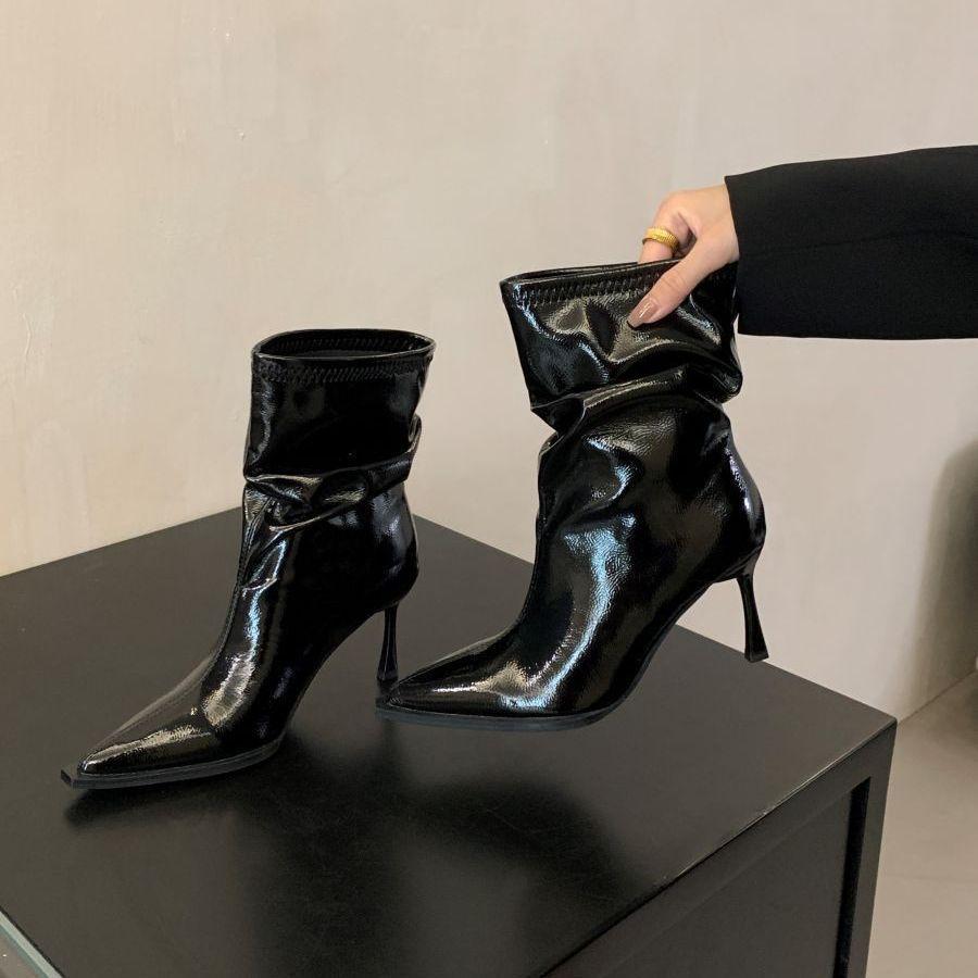 Fashion Temperament High-end Good-looking High-heeled Short Boots Women's 2025 Autumn and Winter New Pointed-toed Mid-tube Boots Thin-heeled Stacked