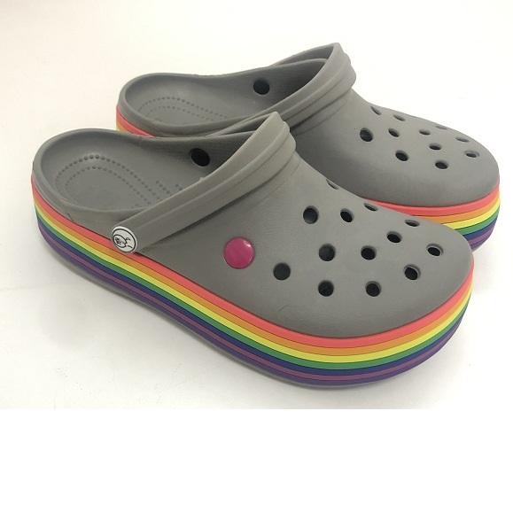 Women's Summer Hollow Hole Shoes Thick-soled Rainbow Fashion Breathable Beach Shoes Thick-soled Slippers