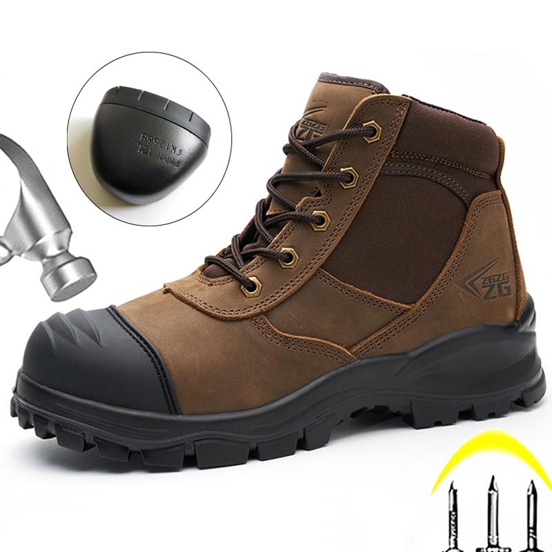 Cowhide Work Safety Boots Men Puncture-Proof Indestructible Shoes Anti-smash Work Sneakers Anti Scald Welding Boots Protective