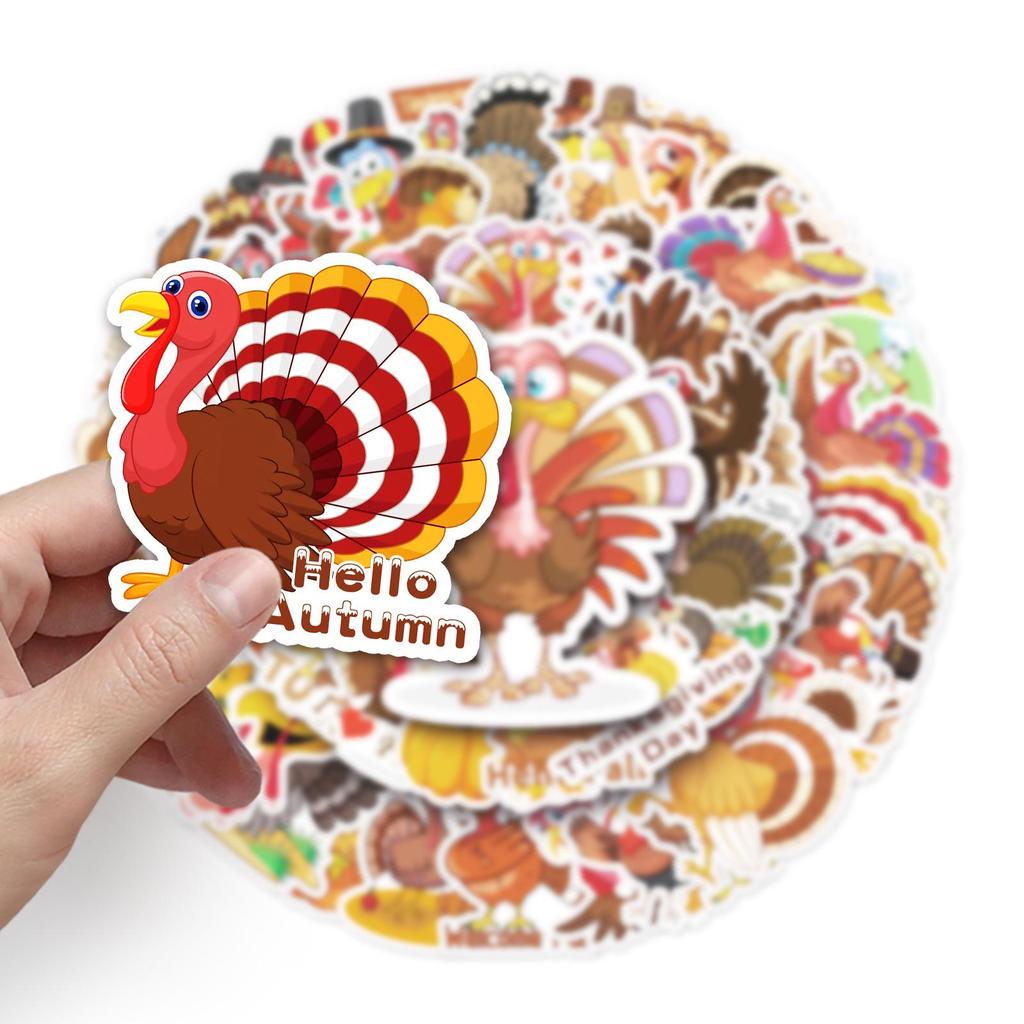 50pcs Creative Turkey Graffiti Cartoon Festival Animal Stickers - Waterproof for DIY Cups & Luggage
