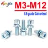 8.8-grade Galvanized Hex Hexagon Socket Cap Head Screw Flat Washer Spring Gasket Assemble Bolt M3 M4 M5 M6 M8 M10 M12