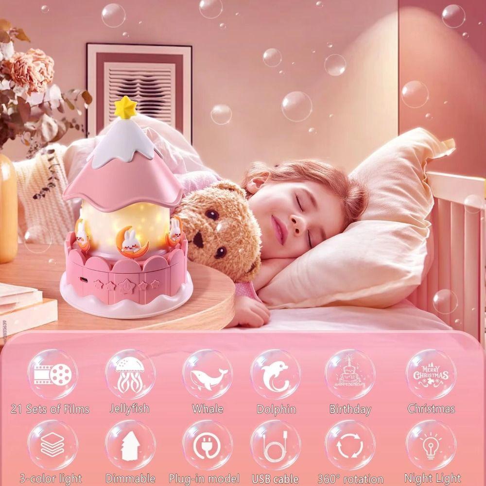 Rotating Star Projection Night Light Soft Lighting Gentle Melodies Rotating Carousel Music Box Star Patterns Easy-To-Operate