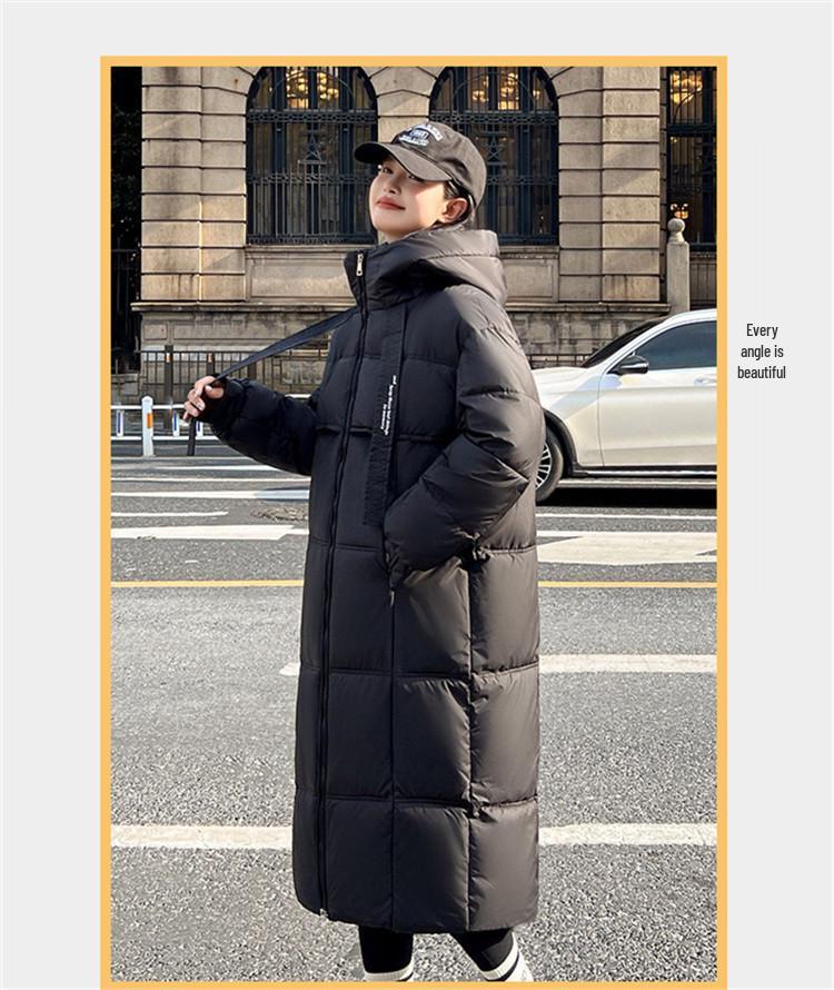 Women's Loose Fit Hooded Mid-Length Down Cotton Coat - Korean Style, Plus Size, Thickened Winter Outerwear