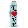1PC Vertical Love Word Red Heart Lettering Print 750ml Color Plastic Sports Water Bottle Leakproof Flip Straw Lid Suitable for Sports Office Home Use