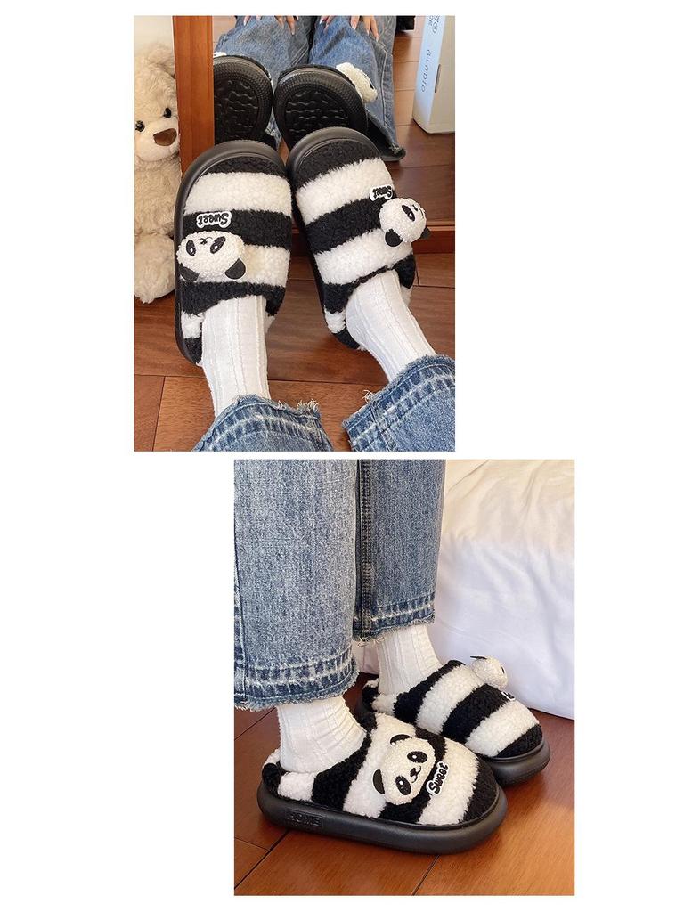 2025 Cute Cartoon Panda Women's Closed-Toe Non-Slip Cotton Slippers for Autumn & Winter