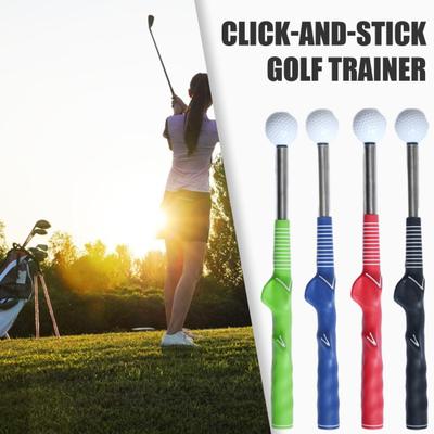 Golf Grip Swing Training Aid with Click Feedback Retractable Club Golf Tempo Trainer for Warm-Up Indoor Practice Telescopic Short Club for Right Left