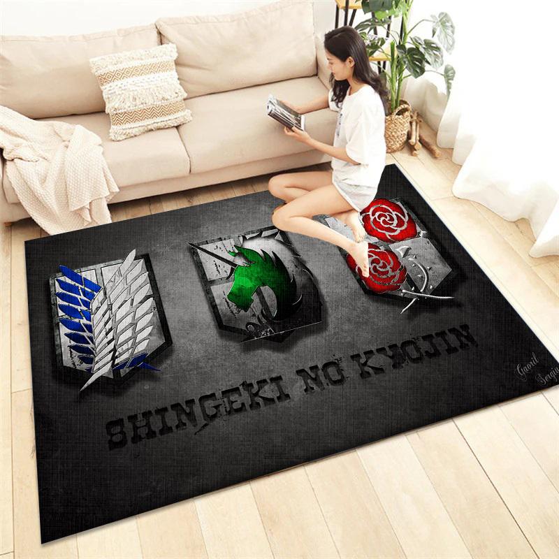 Alfombra Estampada Ataque a los Titanes Sala de Estar Decoración del Hogar Alfombrilla para Sofá Mesa Cojín Antideslizante para Silla Esterilla de Descanso Picnic Camping Ar