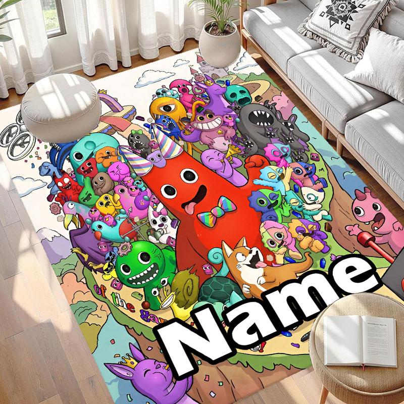 Custom Name Personalized Game Rainbow Friends Print Carpet, Versatile Home Decor Rug, for Playroom, Apartment, Balcony, Entryway, Hallway Gift