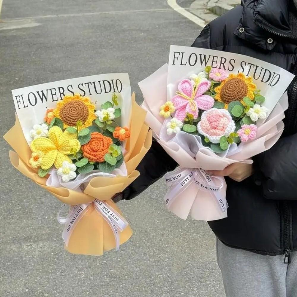 Slunečnice Háčkovaná Květina Kytice Bavlna Umělé Květiny Nová Pletená Květina Dárek na Valentýna
