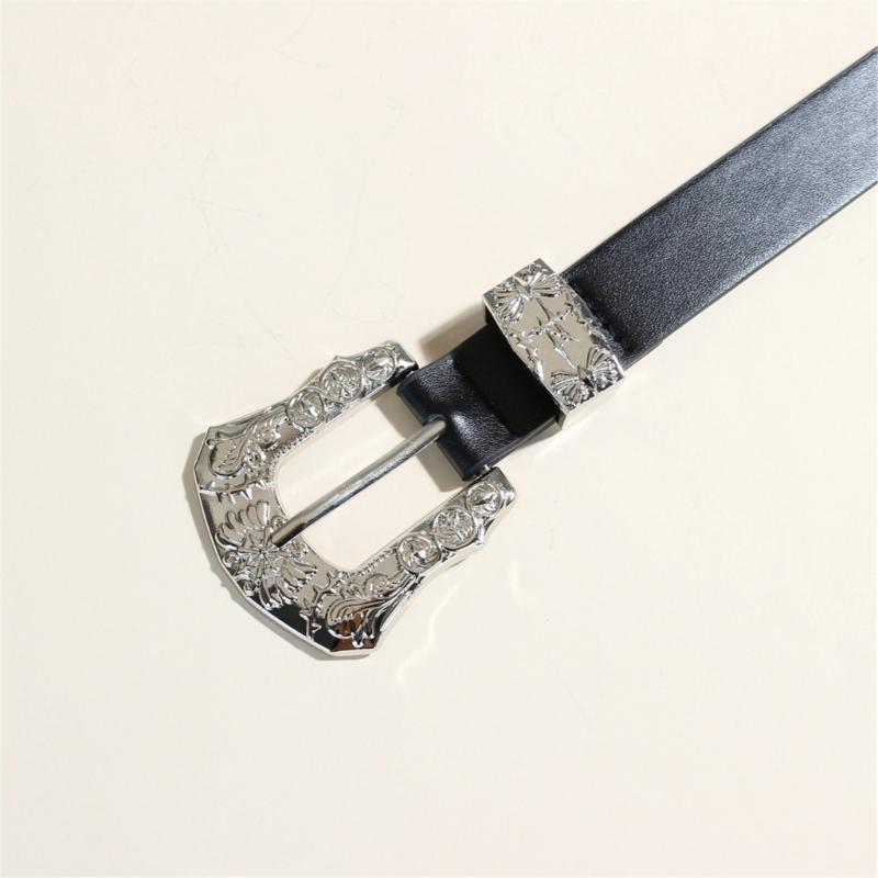 Retro Carved PU Leather Sash For Men Women Elegant Floral Design Belt Adjustable Strap For Casual or Formal Outfits