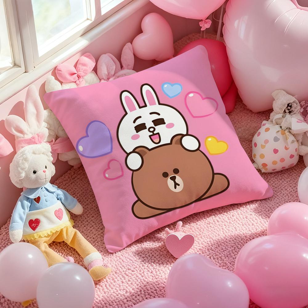 LINE FRIENDS brown bear and cony Cushion Cover Pattern Printed Pillowcase for Living Room Sofa Cushion Cover & Bedroom Decor