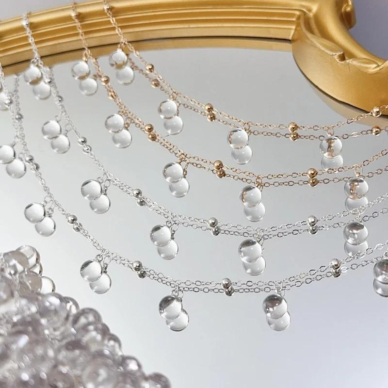 10 Meter Transparent Round Glass Beads Pendant Metal Chain for DIY Teardrop Necklace Bracelets Fashion Chain Accessories
