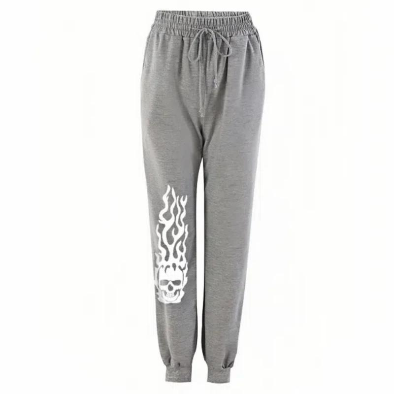 Fashion Sweat Pants Women Casual Long Pants High Waist Drawstring Skull Printed Trousers Sports Wear Plus Size Femme Pants
