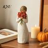 Resin Flower Girl Statue Holding Bouquet Figurine, Faceless Lady Statue, Romantic Desktop Ornament for Hand Carved Portrait Sculpture Living