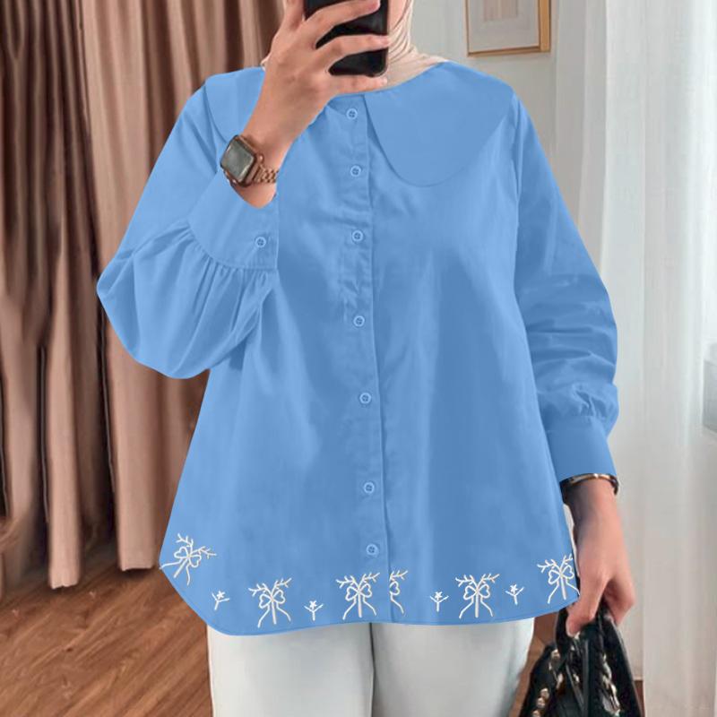 ZANZEA Women Casual Doll Collar Loose Long Sleeve Print Blouse