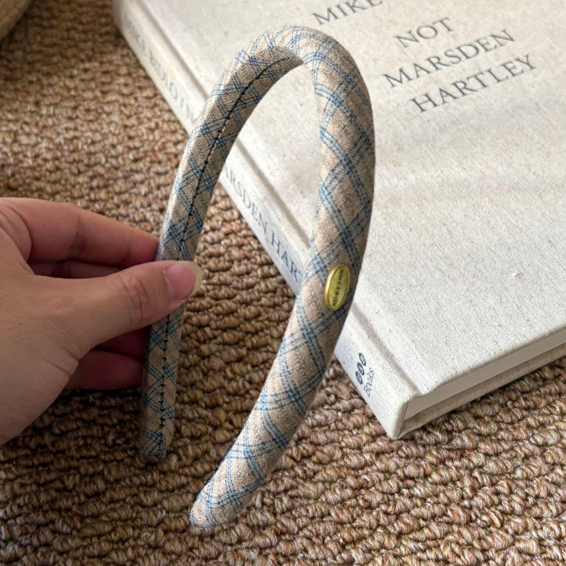 Retro Plaid Gold Logo Headband - Versatile High Crown Hair Accessory