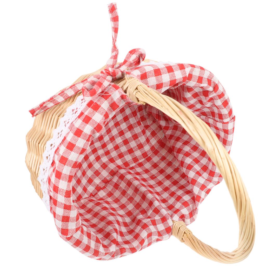 Wicker Storage Basket Red Plaid Linen Inner Handmade Fruit Vegetable Bread Storage Serving Picnic Basket Wedding Housewarming