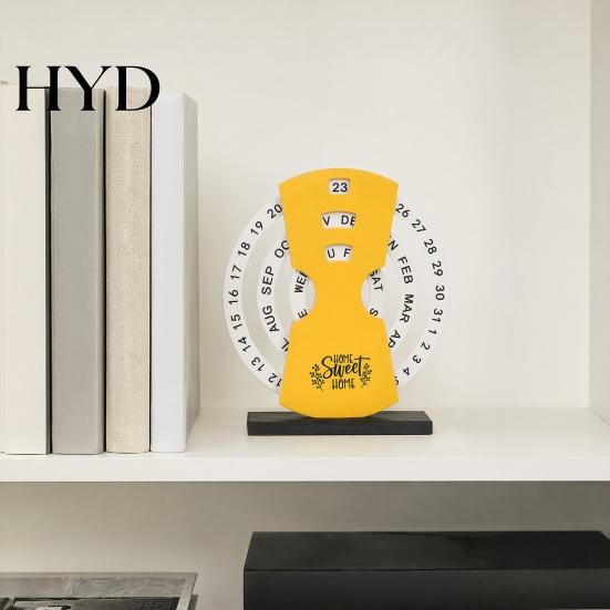 Wooden Texture Calendar Creative Perpetual Calendar, 3 Layer Rotating Date Desk Ornaments Decor, Vintage Monthly for Home Office Study Room