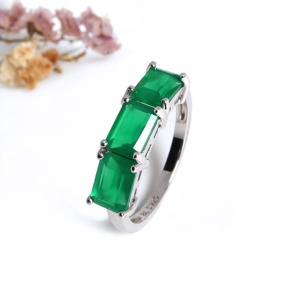 Bolaijewelry 1 Piece Classic Fashion Natural Green Agate Ring for Women 925 Sterling Silver Fine Jewelry Anniversary Party Wear